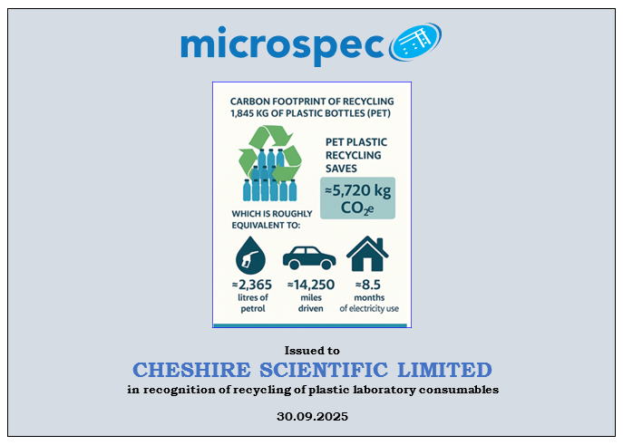 Cheshire Scientific Recycling Certificate